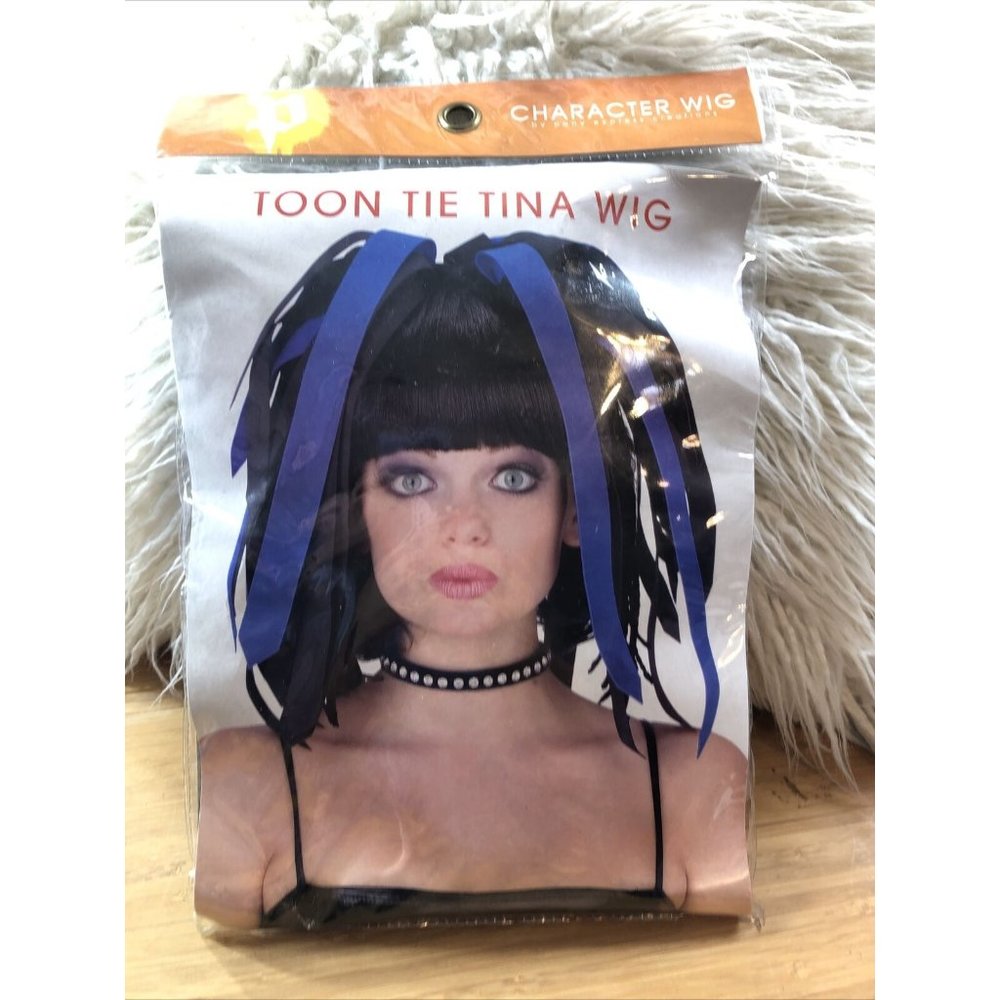 Pony Express Halloween Toon Tie Tina Wig Black w/ Blue Ties Costume Accessory